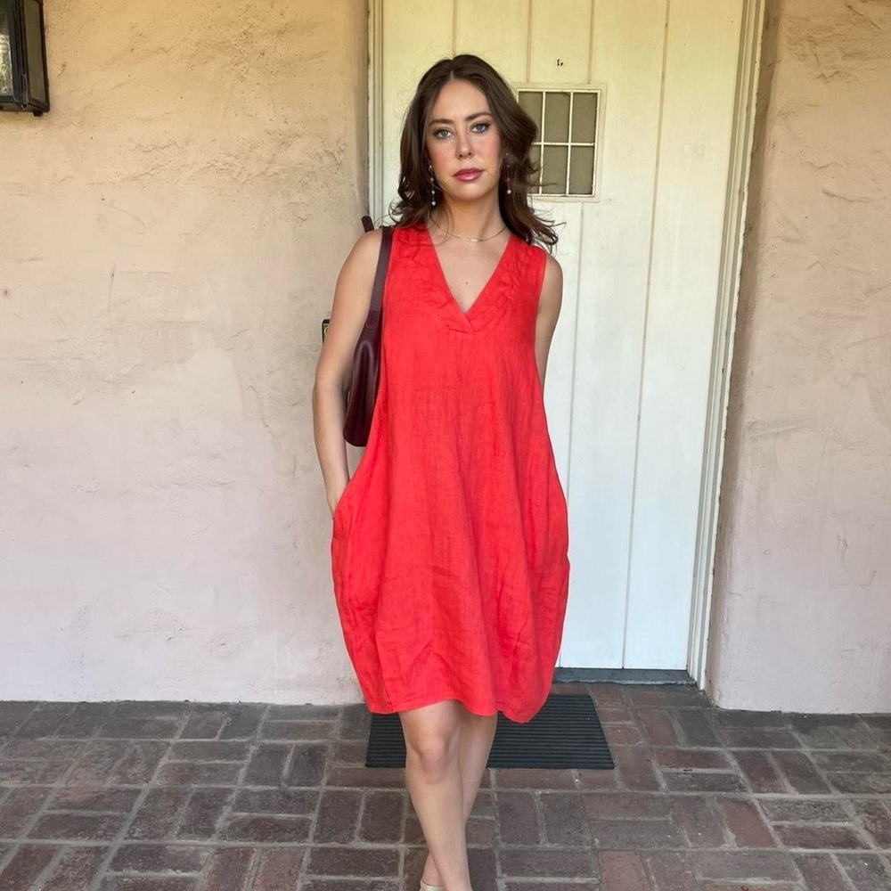 Inizio Red linen dress with pockets size small